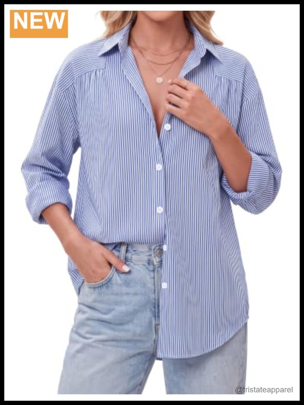 Women's Striped Long Sleeve Button Down Shirt Dressy Blouse